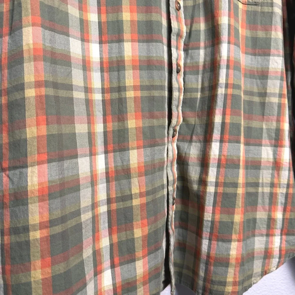 Columbia Vapor Ridge III Mens Plaid Long Sleeve Button Down Shirt Orange Green L